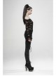 Off-Shoulder V-Neck Lace-Up Flare Sleeve Sharp Corner Hem Black Punk Broken Holes Knit T-Shirt