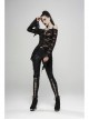 Off-Shoulder V-Neck Lace-Up Flare Sleeve Sharp Corner Hem Black Punk Broken Holes Knit T-Shirt