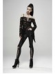 Off-Shoulder V-Neck Lace-Up Flare Sleeve Sharp Corner Hem Black Punk Broken Holes Knit T-Shirt