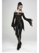 Off-Shoulder V-Neck Lace-Up Flare Sleeve Sharp Corner Hem Black Punk Broken Holes Knit T-Shirt