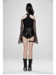 Small High Collar Off-Shoulder Splice Mesh Flare Sleeve Black Punk Knit T-Shirt