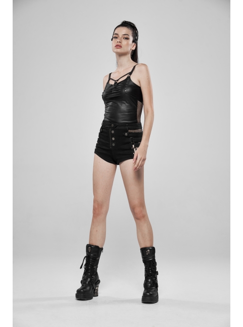 Front Chest Metal Ring Hasp Rivet Back Splice Mesh Black Punk Sling