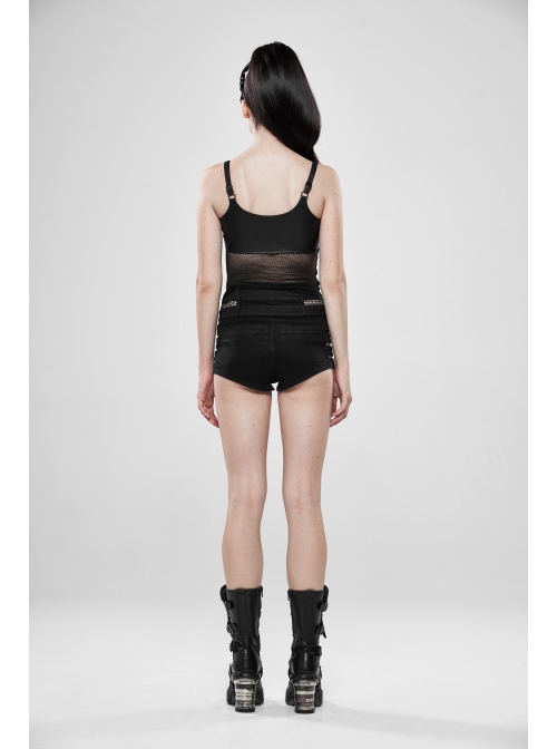 Front Chest Metal Ring Hasp Rivet Back Splice Mesh Black Punk Sling