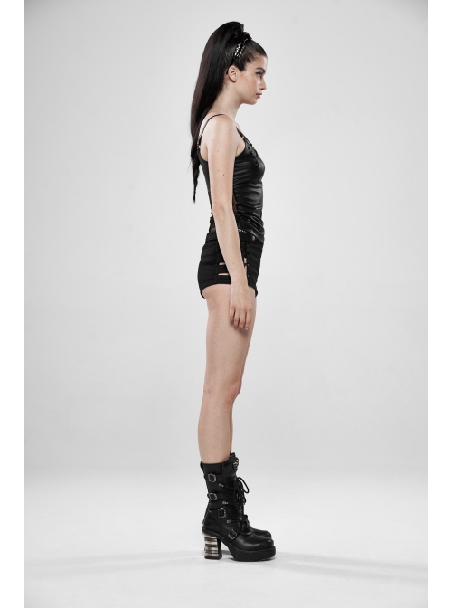 Front Chest Metal Ring Hasp Rivet Back Splice Mesh Black Punk Sling