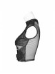 Small High Collar Metal Buckle Splice Mesh Back Zipper Black Punk Vest