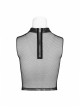 Small High Collar Metal Buckle Splice Mesh Back Zipper Black Punk Vest