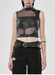 Small High Collar Metal Buckle Splice Mesh Back Zipper Black Punk Vest