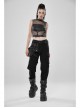Small High Collar Metal Buckle Splice Mesh Back Zipper Black Punk Vest