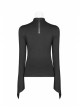 Metal Buckle Collar Front Chest Hollow-Out Lace-Up Flare Sleeve Black Punk T-Shirt