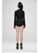 Metal Buckle Collar Front Chest Hollow-Out Lace-Up Flare Sleeve Black Punk T-Shirt