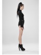 Metal Buckle Collar Front Chest Hollow-Out Lace-Up Flare Sleeve Black Punk T-Shirt