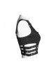 Metal Buckle Patent-Leather Straps Front Zipper Waist Hollowed-Out Ribbon Black Punk Tight Vest
