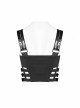 Metal Buckle Patent-Leather Straps Front Zipper Waist Hollowed-Out Ribbon Black Punk Tight Vest