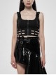 Metal Buckle Patent-Leather Straps Front Zipper Waist Hollowed-Out Ribbon Black Punk Tight Vest