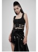 Metal Buckle Patent-Leather Straps Front Zipper Waist Hollowed-Out Ribbon Black Punk Tight Vest