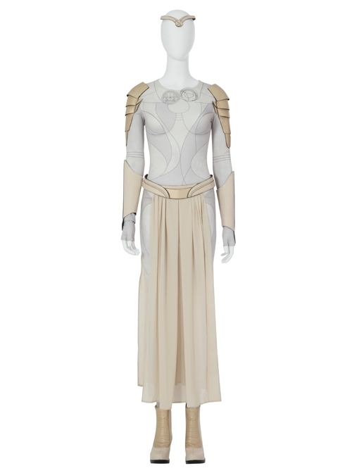 Eternals Thena Beige Battle Suit Halloween Cosplay Costume Bodysuit Set Without Shoes