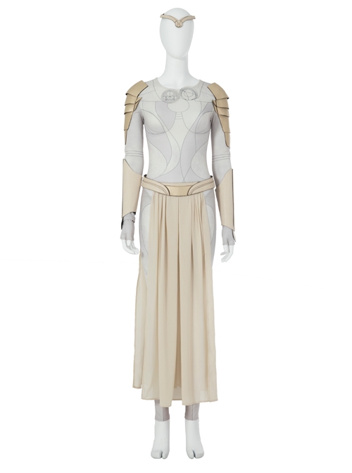 Eternals Thena Beige Battle Suit Halloween Cosplay Costume Bodysuit Set Without Shoes