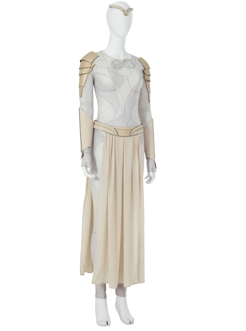 Eternals Thena Beige Battle Suit Halloween Cosplay Costume Bodysuit Set Without Shoes