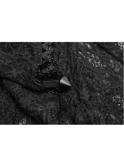 One-Word Collar Long Sleeves Black Gothic Transparent Lace T-Shirt
