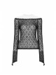 One-Word Collar Long Sleeves Black Gothic Transparent Lace T-Shirt
