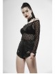 One-Word Collar Long Sleeves Black Gothic Transparent Lace T-Shirt