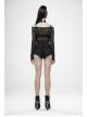 One-Word Collar Long Sleeves Black Gothic Transparent Lace T-Shirt