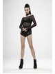 One-Word Collar Long Sleeves Black Gothic Transparent Lace T-Shirt