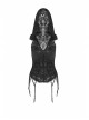 V-Neck Sagging Braided Belt Metal Pendant Hem Black Gothic Hooded Lace T-Shirt