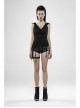 V-Neck Sagging Braided Belt Metal Pendant Hem Black Gothic Hooded Lace T-Shirt