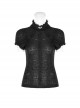 Black Lolita Embroidery Lace Stand-Up Collar Small Bubble Sleeve Gothic Tight T-Shirt