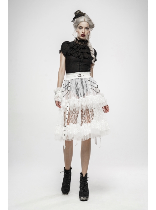 Black Lolita Embroidery Lace Stand-Up Collar Small Bubble Sleeve Gothic Tight T-Shirt