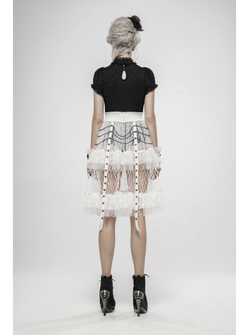 Black Lolita Embroidery Lace Stand-Up Collar Small Bubble Sleeve Gothic Tight T-Shirt
