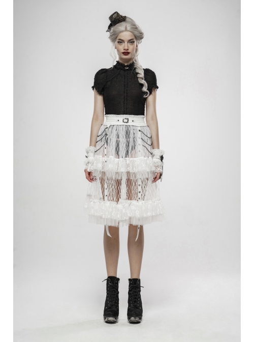 Black Lolita Embroidery Lace Stand-Up Collar Small Bubble Sleeve Gothic Tight T-Shirt