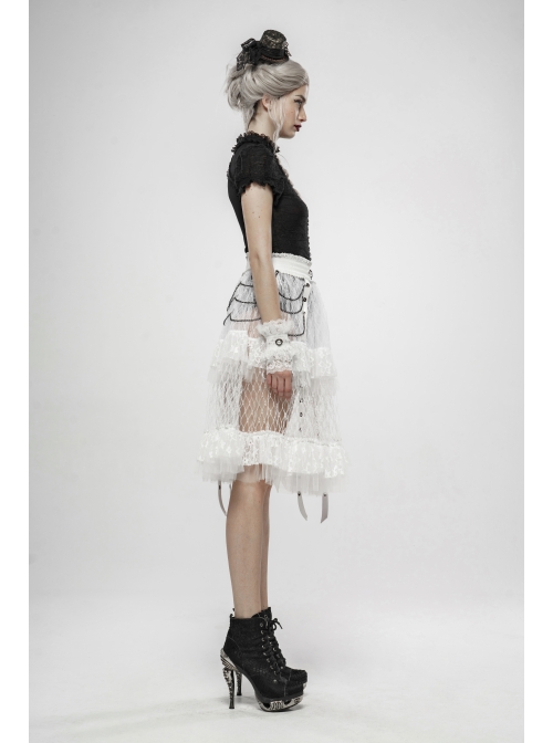 Black Lolita Embroidery Lace Stand-Up Collar Small Bubble Sleeve Gothic Tight T-Shirt