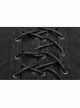 Leather Hasp Collar Front Cross-Threading Lace-Up Long Sleeve Black Punk Knit T-Shirt