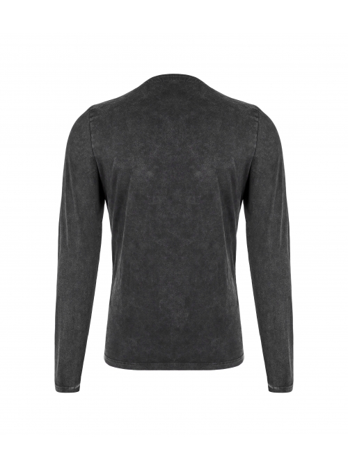 Leather Hasp Collar Front Cross-Threading Lace-Up Long Sleeve Black Punk Knit T-Shirt