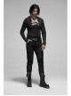 Leather Hasp Collar Front Cross-Threading Lace-Up Long Sleeve Black Punk Knit T-Shirt