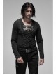 Leather Hasp Collar Front Cross-Threading Lace-Up Long Sleeve Black Punk Knit T-Shirt