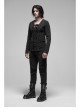 Leather Hasp Collar Front Cross-Threading Lace-Up Long Sleeve Black Punk Knit T-Shirt