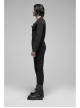 Leather Hasp Collar Front Cross-Threading Lace-Up Long Sleeve Black Punk Knit T-Shirt