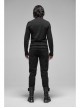 Leather Hasp Collar Front Cross-Threading Lace-Up Long Sleeve Black Punk Knit T-Shirt