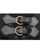 Leather Hasp Collar Front Cross-Threading Lace-Up Long Sleeve Black Punk Knit T-Shirt