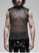 Small High Collar Shoulder Metal D-Buckle Rivet Decoration Black Punk Woven Mesh Vest