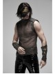 Small High Collar Shoulder Metal D-Buckle Rivet Decoration Black Punk Woven Mesh Vest