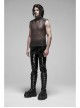Small High Collar Shoulder Metal D-Buckle Rivet Decoration Black Punk Woven Mesh Vest