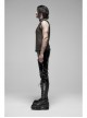 Small High Collar Shoulder Metal D-Buckle Rivet Decoration Black Punk Woven Mesh Vest