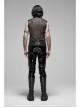 Small High Collar Shoulder Metal D-Buckle Rivet Decoration Black Punk Woven Mesh Vest