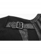 High Collar Front Chest Leather Hasp Metal Eyelets Lace-Up Long Sleeve Black Punk T-Shirt