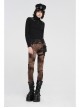 High Collar Front Chest Leather Hasp Metal Eyelets Lace-Up Long Sleeve Black Punk T-Shirt