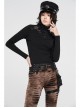 High Collar Front Chest Leather Hasp Metal Eyelets Lace-Up Long Sleeve Black Punk T-Shirt